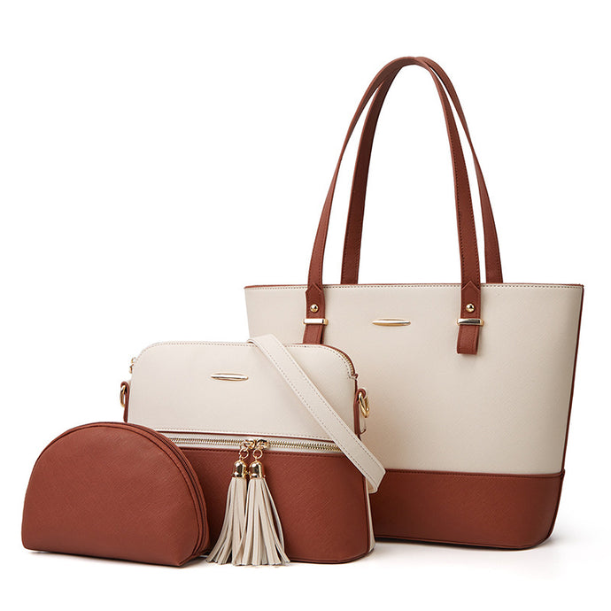 Two Toned Brown and Beige Handbag