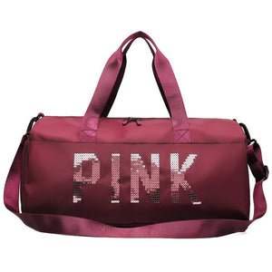 pink duffle bag