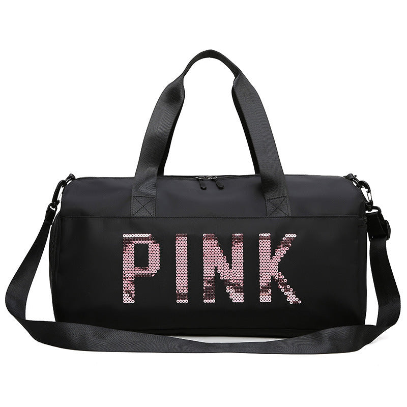 pink duffle bag